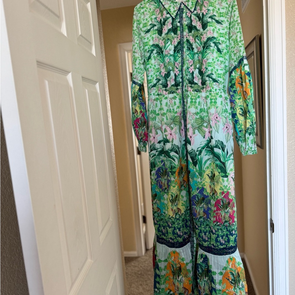 Anthropologie Green Floral Long Sleeve Dress